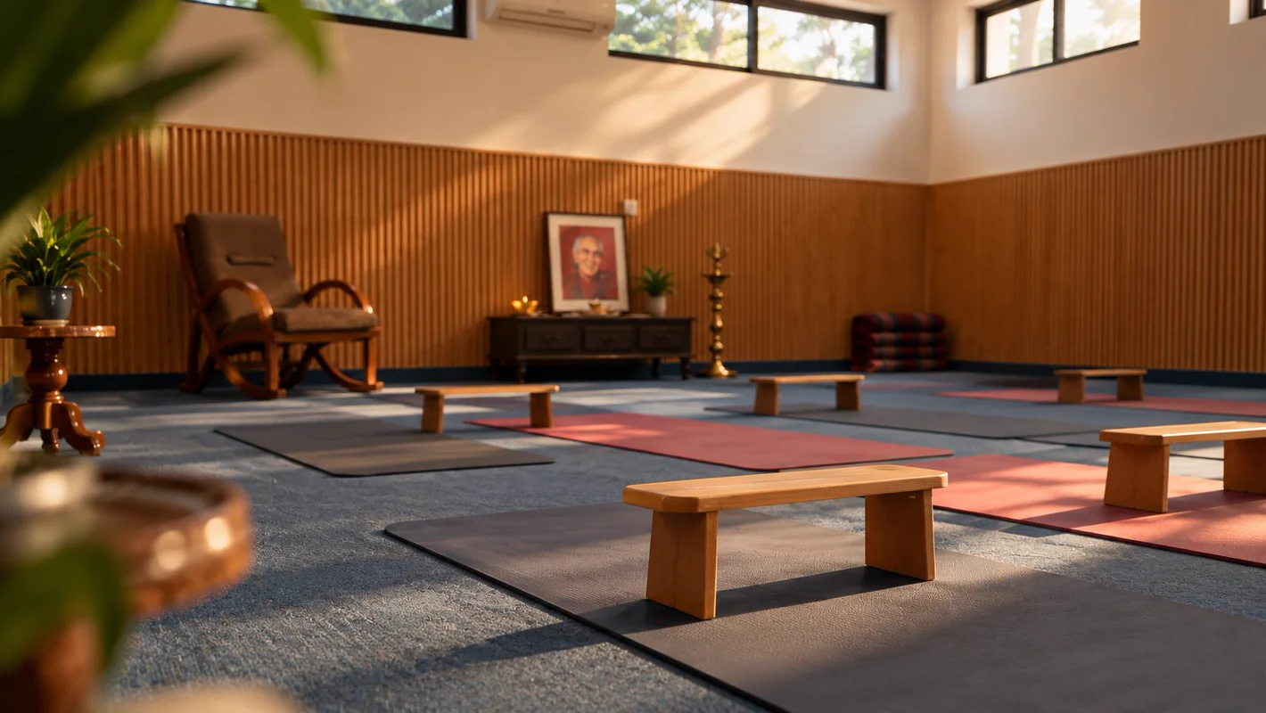 Yoga and meditation hall overlooking the Himalayan forest